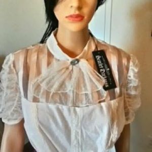 Ivory Sheer Striped reenactment cosplay Blouse top